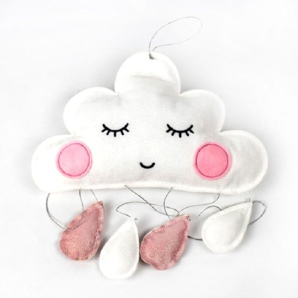 Cloud Raindrops Felt Pendants Home Children Tent Decoration (White Plus Pink Raindrops) - Image 2