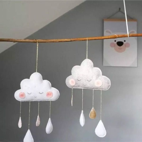Cloud Raindrops Felt Pendants Home Children Tent Decoration (White Plus Pink Raindrops) - Image 3