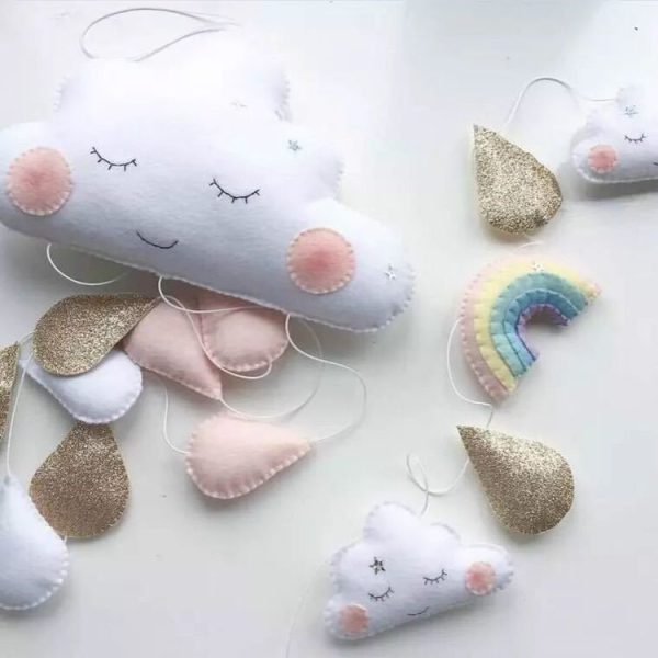 Cloud Raindrops Felt Pendants Home Children Tent Decoration (White Plus Pink Raindrops) - Image 5