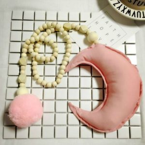 Moon and Hair Ball Wooden Beaded Ornaments Children's Room Game Tent with Decoration (Pink)