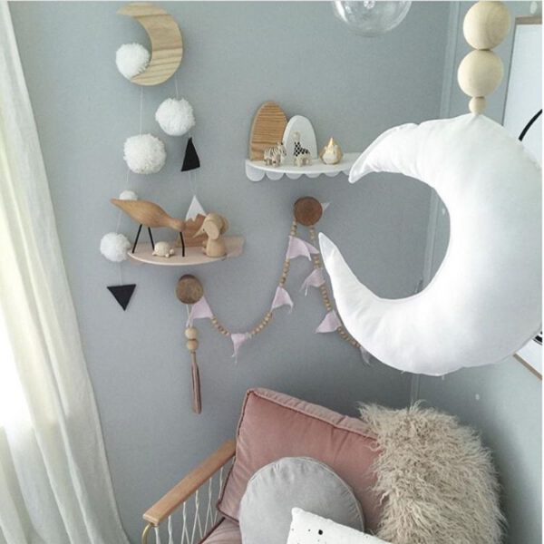 Moon and Hair Ball Wooden Beaded Ornaments Children's Room Game Tent with Decoration (Pink) - Image 4