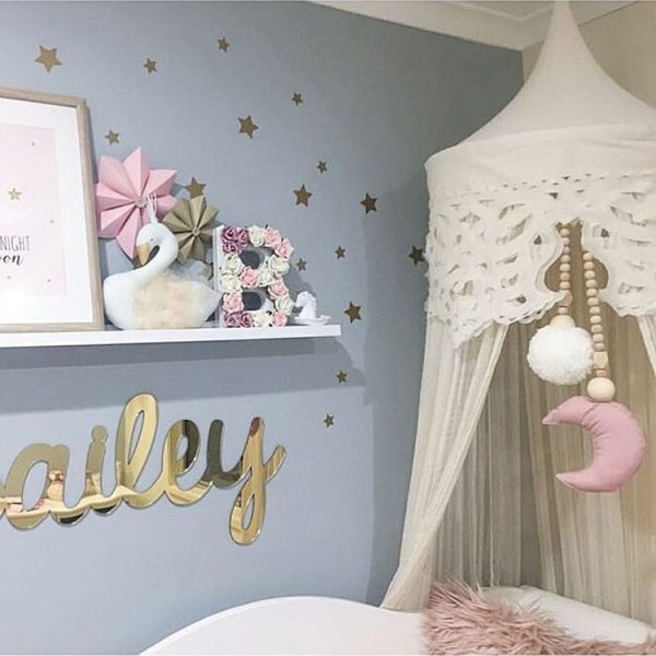 Moon and Hair Ball Wooden Beaded Ornaments Children's Room Game Tent with Decoration (Pink) - Image 5