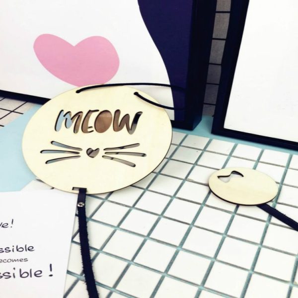 Photo Show Wooden Cowhide Rope Wall Decoration Card Children Room Decoration (Meow)