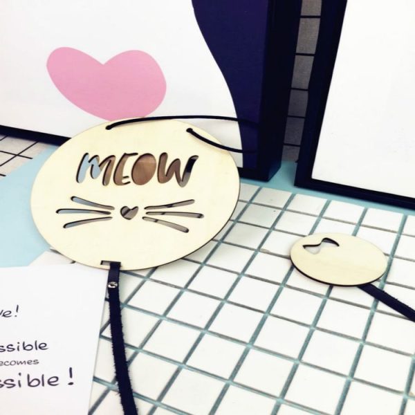 Photo Show Wooden Cowhide Rope Wall Decoration Card Children Room Decoration (Meow) - Image 2