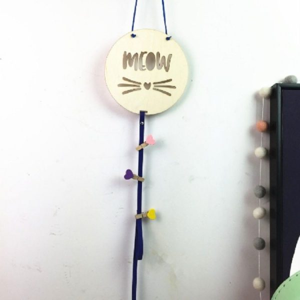 Photo Show Wooden Cowhide Rope Wall Decoration Card Children Room Decoration (Meow) - Image 5