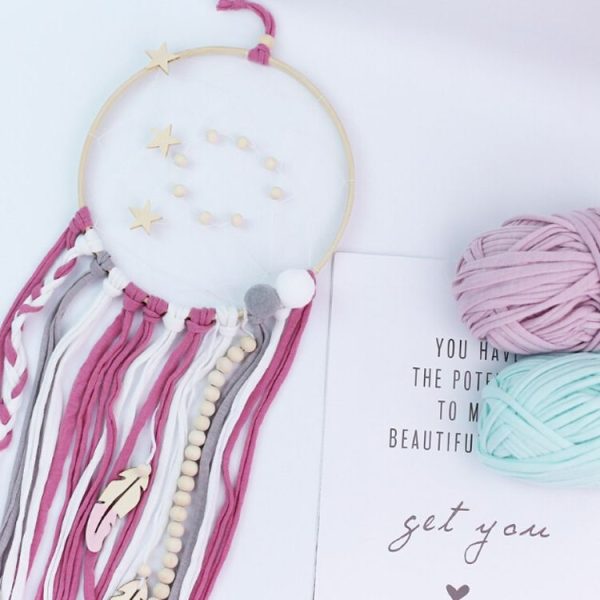 Cute Girl Heart Dream Catcher Wind Chimes Home Pendant (Pink) - Image 3