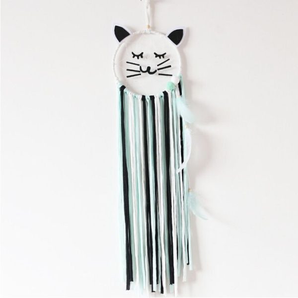 Bedroom Party Beard Cat Dream Catcher Wooden Wind Chime Wall Pendant Decoration (Green) - Image 2