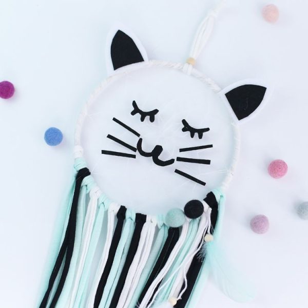 Bedroom Party Beard Cat Dream Catcher Wooden Wind Chime Wall Pendant Decoration (Green) - Image 3