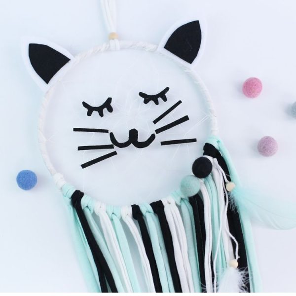 Bedroom Party Beard Cat Dream Catcher Wooden Wind Chime Wall Pendant Decoration (Green) - Image 4