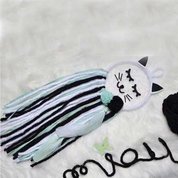 Bedroom Party Beard Cat Dream Catcher Wooden Wind Chime Wall Pendant Decoration (Green) - Image 5