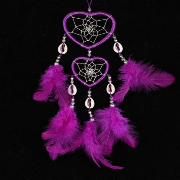 Dreamcatcher Pendant Up And Down Double Ring Peach Heart Dream Catcher (Purple) - Image 2
