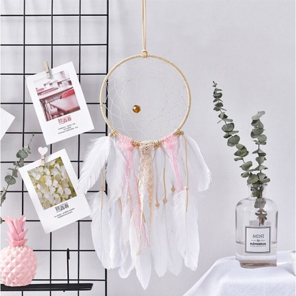 2 PCS Creative Lace Hand-woven Crafts Crystal White Dream catcher Home Car Wall Hanging Decoration - Image 3