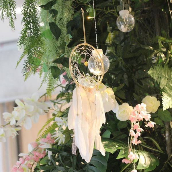2 PCS Creative Lace Hand-woven Crafts Crystal White Dream catcher Home Car Wall Hanging Decoration - Image 5