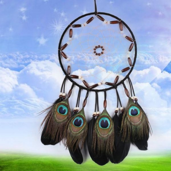Hand-woven Natural Feather Single Ring Dream Catcher Home Hanging - Image 2
