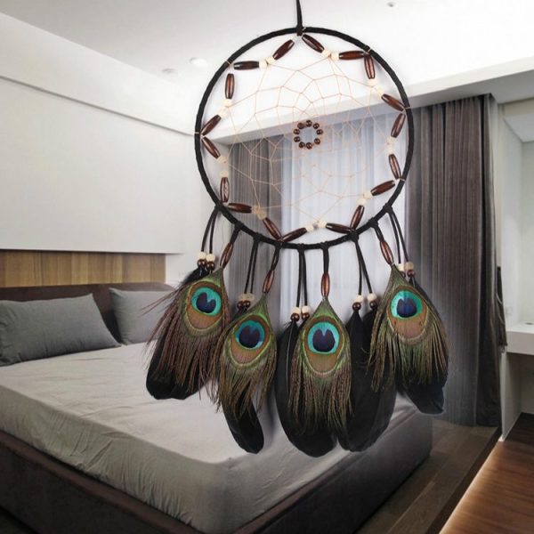 Hand-woven Natural Feather Single Ring Dream Catcher Home Hanging - Image 4
