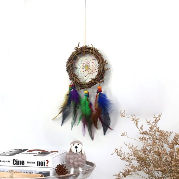 Weaving Vine Colorful Feather Dream Catcher Garden Air Hanging Home Accessories