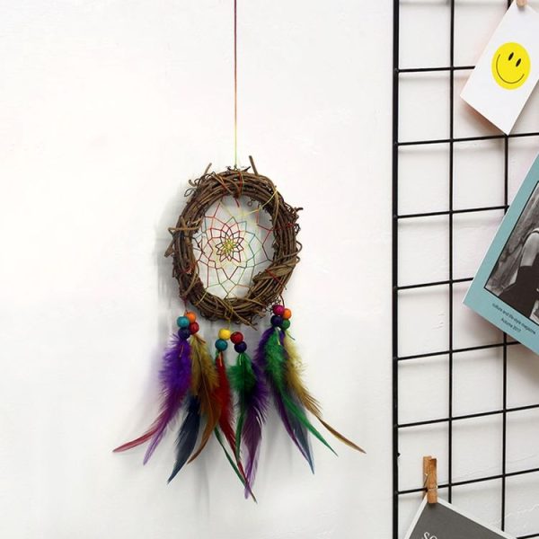 Weaving Vine Colorful Feather Dream Catcher Garden Air Hanging Home Accessories - Image 2