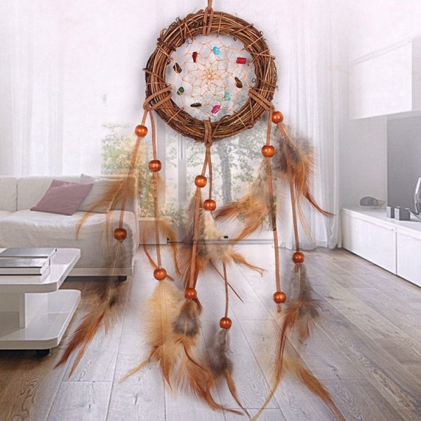 Creative Hand-woven Crafts Colorful Grass Vine Wind Chimes Dream Catcher Home Car Wall Hanging Decoration - Image 2