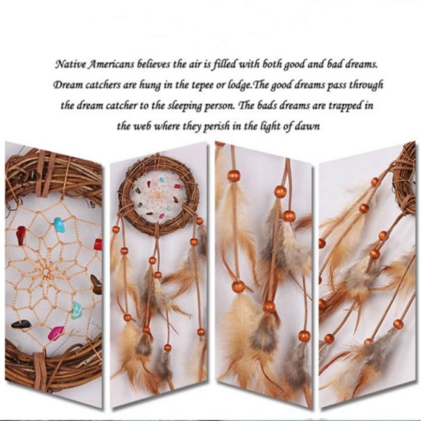 Creative Hand-woven Crafts Colorful Grass Vine Wind Chimes Dream Catcher Home Car Wall Hanging Decoration - Image 3