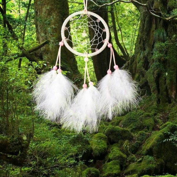 Sweet Pink Beads Fluffy Single Ring Dream Catcher - Image 2