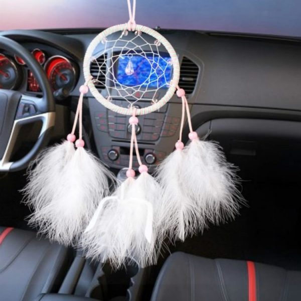 Sweet Pink Beads Fluffy Single Ring Dream Catcher - Image 3