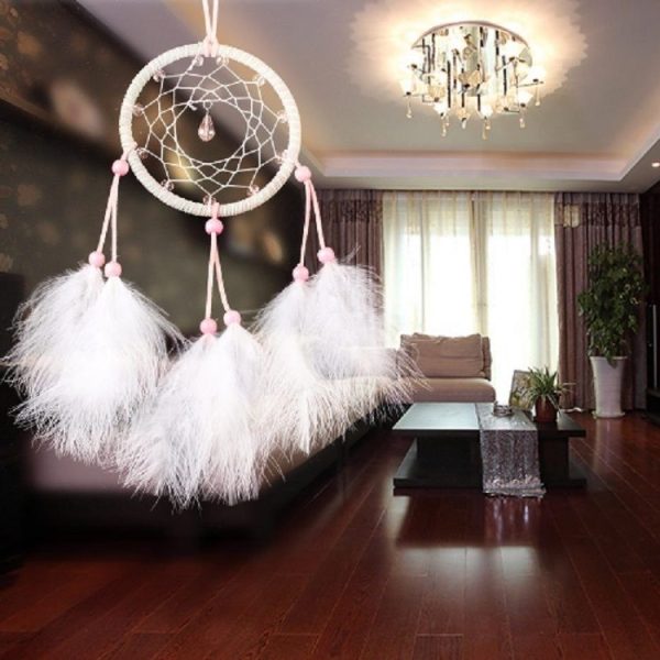 Sweet Pink Beads Fluffy Single Ring Dream Catcher - Image 4