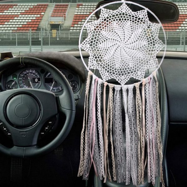 Lace Fringed Single Ring Dream Catcher Wall Hanging Pendant - Image 3