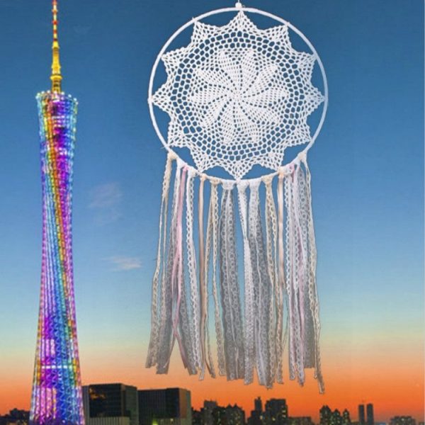 Lace Fringed Single Ring Dream Catcher Wall Hanging Pendant - Image 4