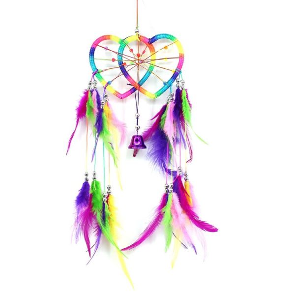 Creative Lace Hand-woven Crafts Double Peach Heart Colorful Feather Dream Catcher Home Car Wall Hanging Decoration - Image 2