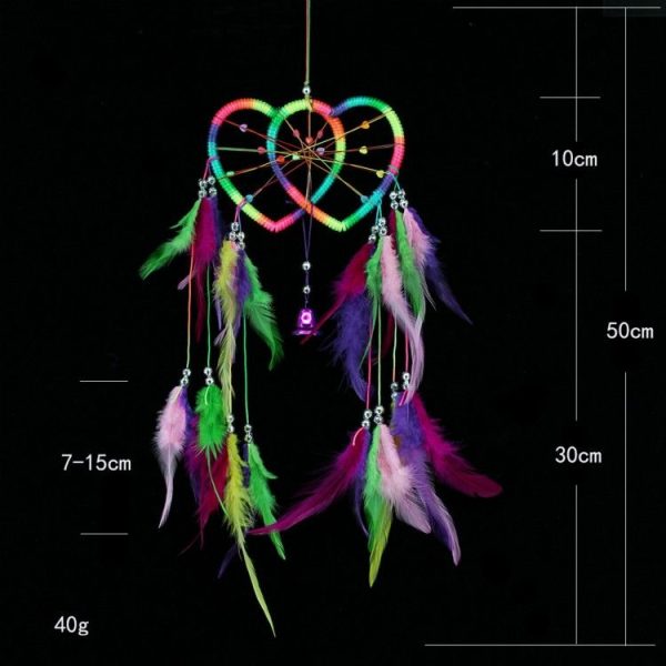 Creative Lace Hand-woven Crafts Double Peach Heart Colorful Feather Dream Catcher Home Car Wall Hanging Decoration - Image 3
