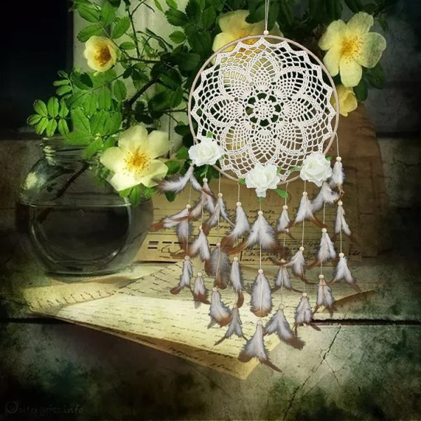 Creative Lace Hand-woven Crafts Flower Dream Catcher Home Car Wall Hanging Decoration - Image 2