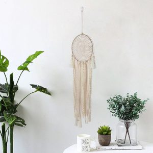 Beige Crochet Lace Tassel Dream Catcher