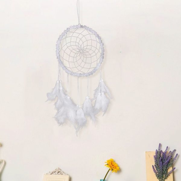 Sweet Girl Wind Flower Dream Catcher Birthday Gift Feather Ornaments (White)