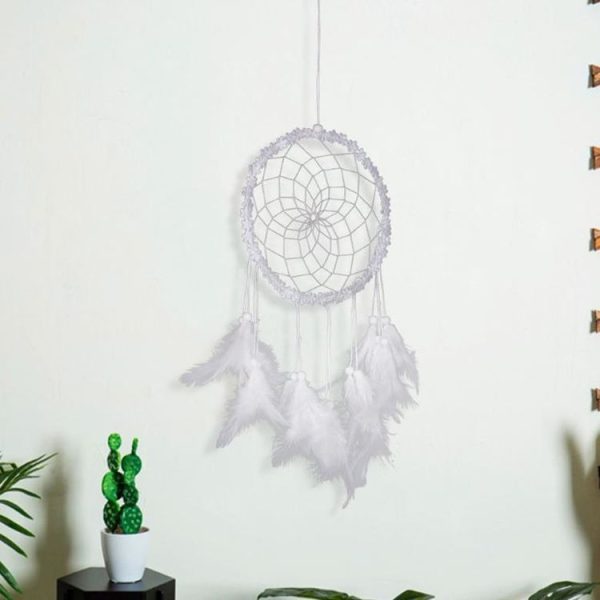 Sweet Girl Wind Flower Dream Catcher Birthday Gift Feather Ornaments (White) - Image 3