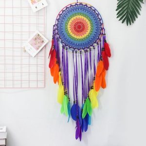 Creative Lace Hand-woven Crafts Seven-color Feather Dream Catcher Home Car Wall Hanging Decoration