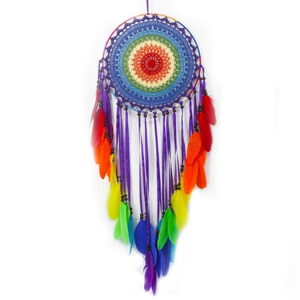 Creative Lace Hand-woven Crafts Seven-color Feather Dream Catcher Home Car Wall Hanging Decoration - Image 2