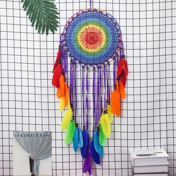 Creative Lace Hand-woven Crafts Seven-color Feather Dream Catcher Home Car Wall Hanging Decoration - Image 5