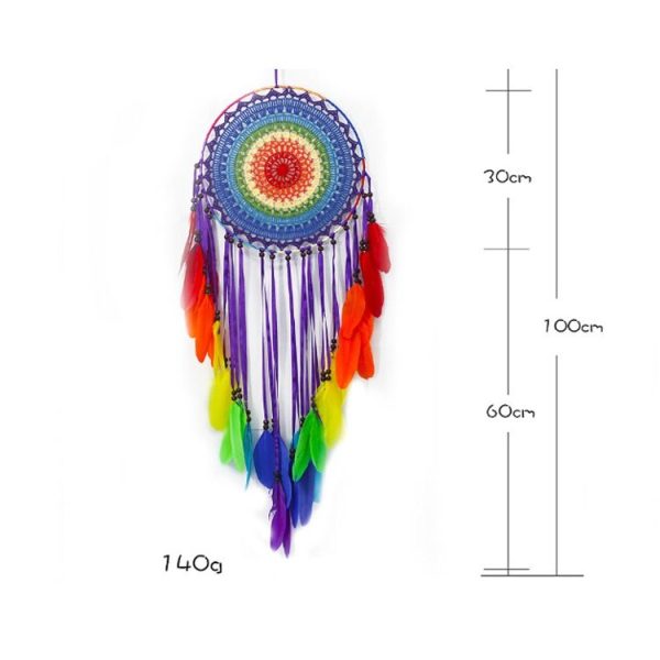 Creative Lace Hand-woven Crafts Seven-color Feather Dream Catcher Home Car Wall Hanging Decoration - Image 6