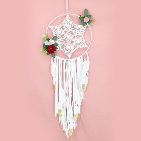 Creative Lace Hand-woven Crafts Dream Catcher Home Car Wall Hanging Decoration (White) - Image 2