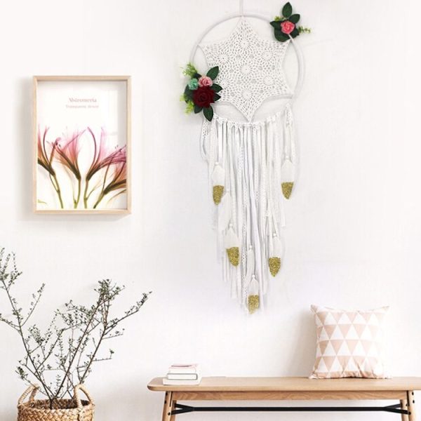 Creative Lace Hand-woven Crafts Dream Catcher Home Car Wall Hanging Decoration (White) - Image 4