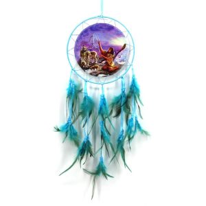 2 PCS Creative Lace Hand-woven Crafts Lake Blue Single Ring Dream Catcher Home Car Wall Hanging Decoration