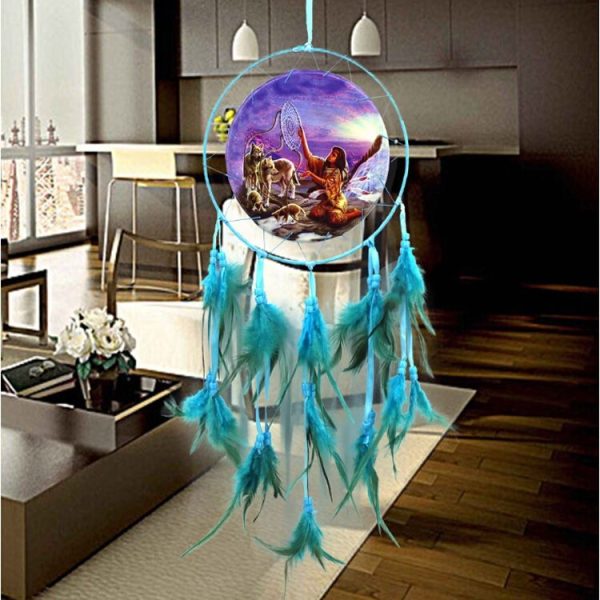 2 PCS Creative Lace Hand-woven Crafts Lake Blue Single Ring Dream Catcher Home Car Wall Hanging Decoration - Image 4