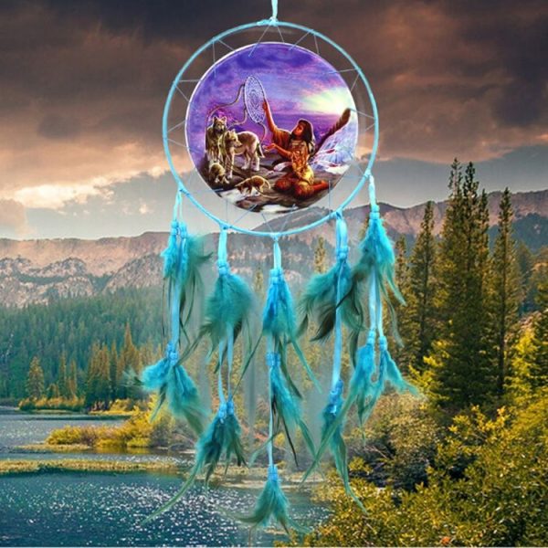 2 PCS Creative Lace Hand-woven Crafts Lake Blue Single Ring Dream Catcher Home Car Wall Hanging Decoration - Image 5