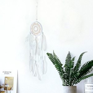 Fresh Literary Beige Crochet Flower Dream Catcher Home Background Wall Hanging