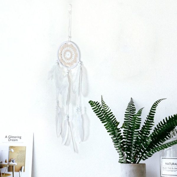 Fresh Literary Beige Crochet Flower Dream Catcher Home Background Wall Hanging