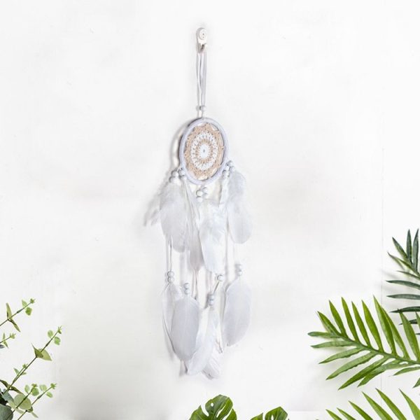 Fresh Literary Beige Crochet Flower Dream Catcher Home Background Wall Hanging - Image 2