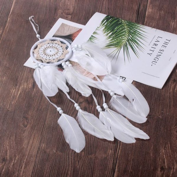 Fresh Literary Beige Crochet Flower Dream Catcher Home Background Wall Hanging - Image 3