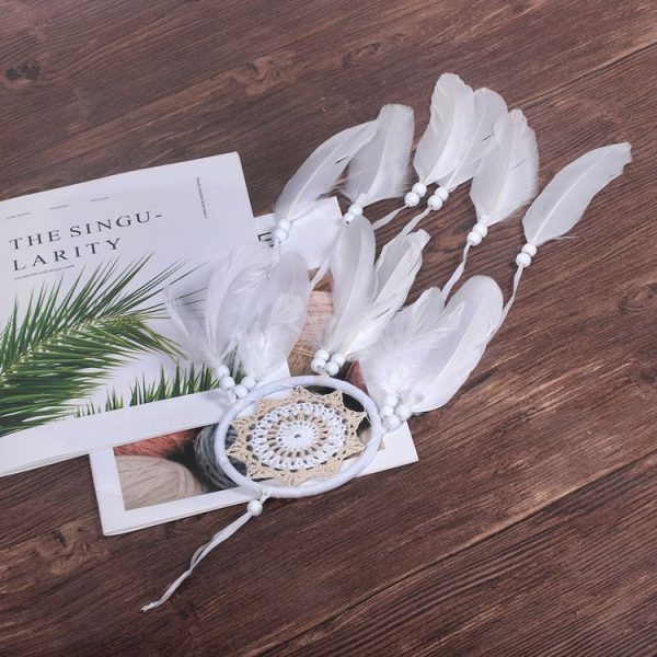 Fresh Literary Beige Crochet Flower Dream Catcher Home Background Wall Hanging - Image 4