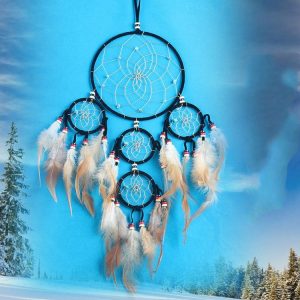 Turquoise Feather Five Rings Dream Catcher Car Pendant Home Decoration