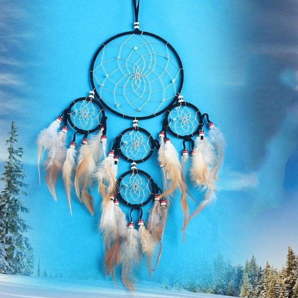 Turquoise Feather Five Rings Dream Catcher Car Pendant Home Decoration
